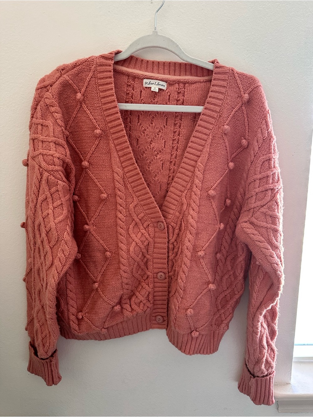 For Love And Lemons Rose Cable-Knit Bobble Button Cardigan